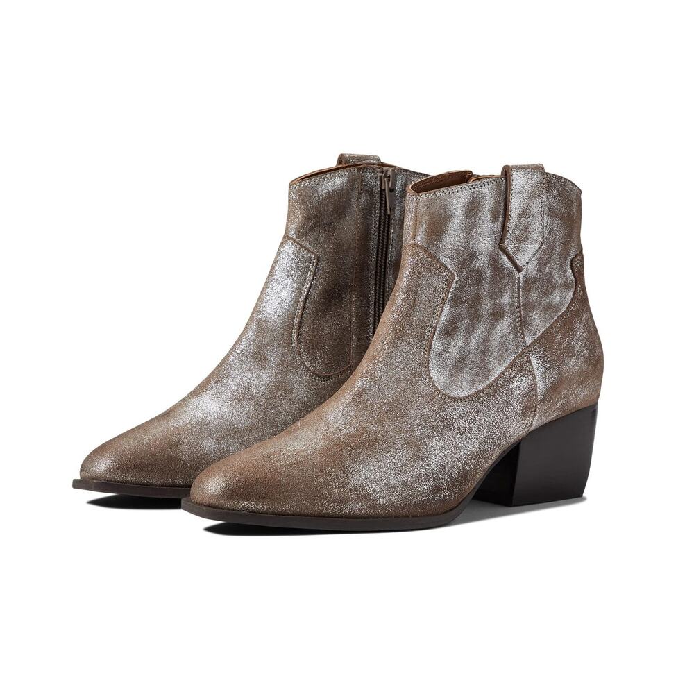 NEW Seychelles Upside Silver Metallic Suede Leather Western Bootie Ankle Boot